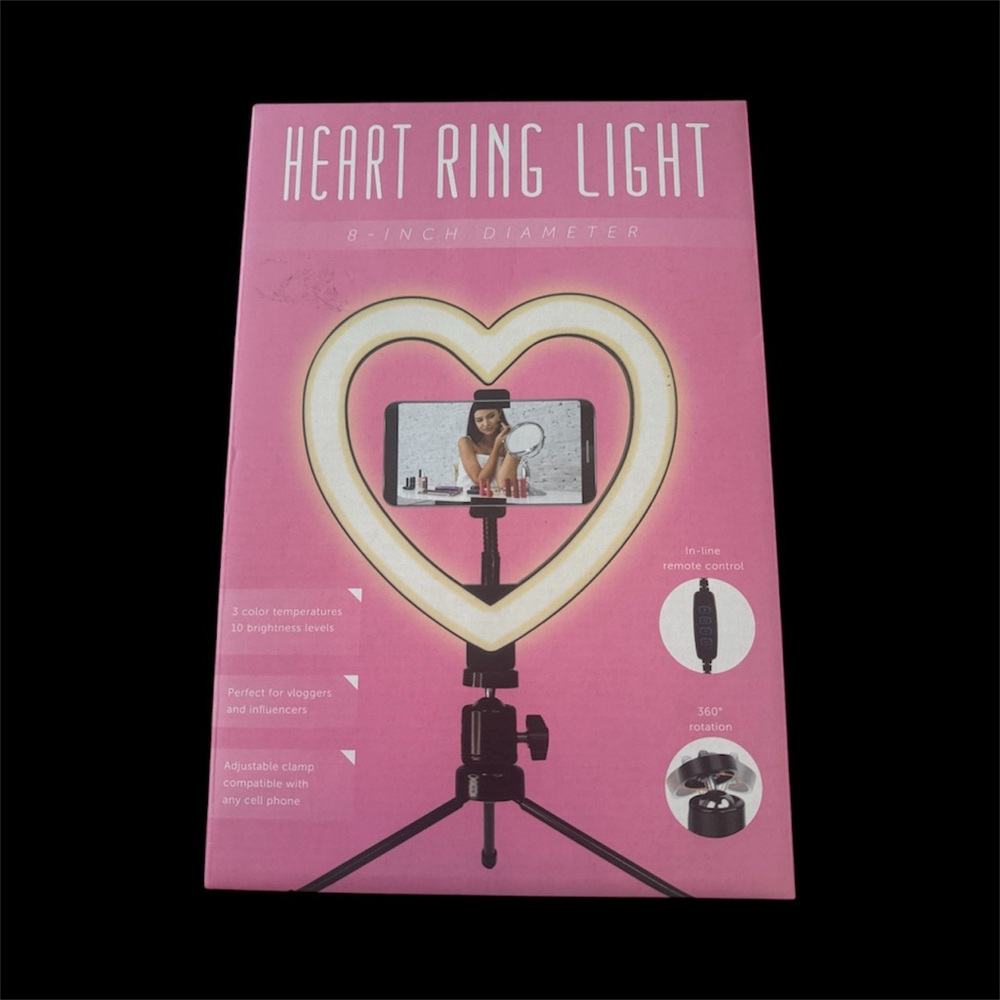 Heart Ring Light with Tripod Stand 8”, in-line remote control, 360• rotation